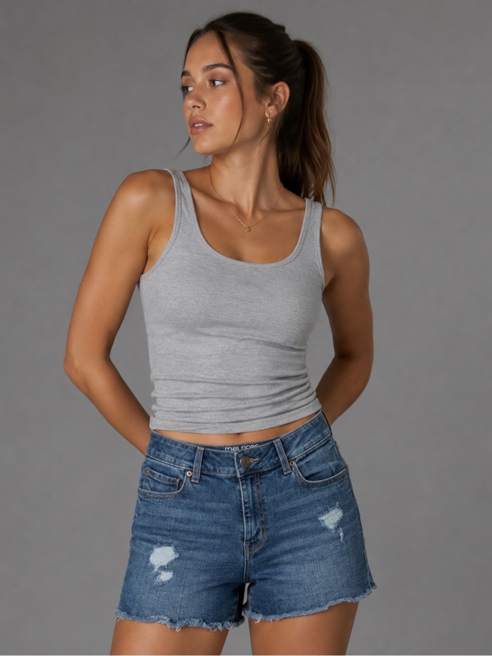 Maurices Dark Blue Distressed Denim Shorts (8)